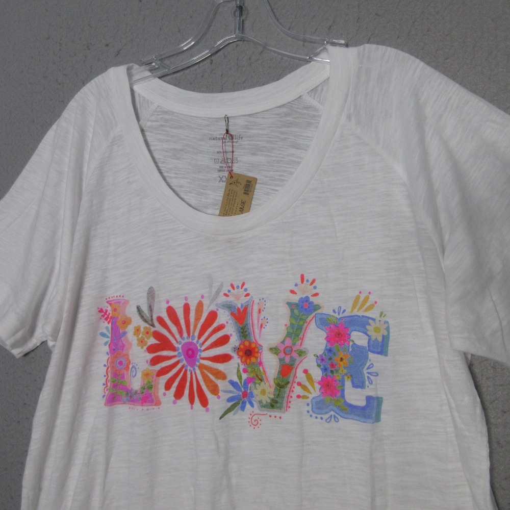 Natural Life T-Shirt XXL Love Graphic Tee  Cotton Slub Knit Burnout Boho NWT